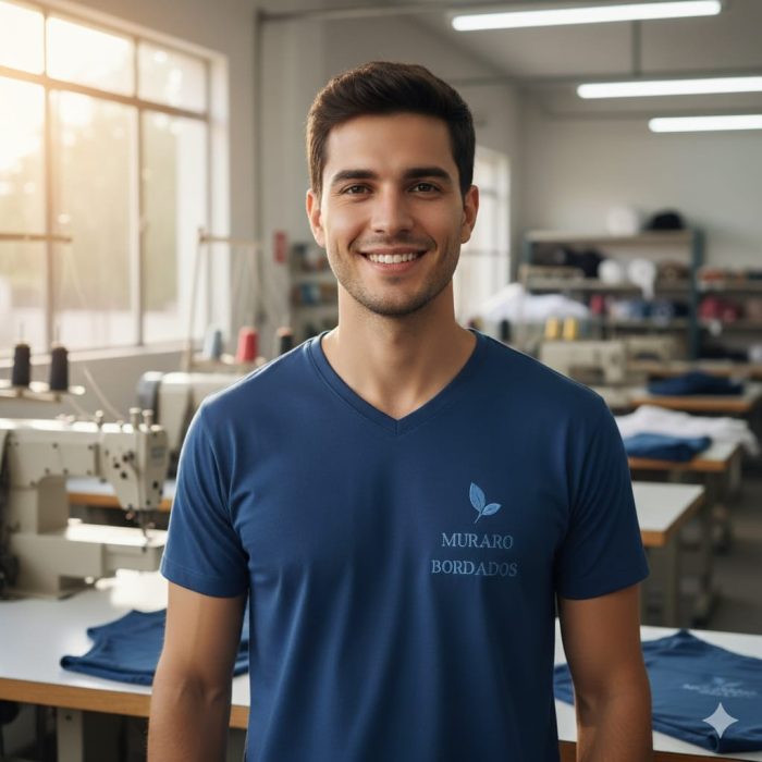 Camiseta Gola V Personalizada em Malha Masculina - Imagem 1